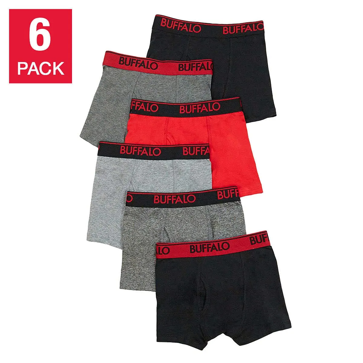 Buffalo Men Boy's Boxer Cotton Briefs, Underwear Comfort ,Stretchy Waistband, Breathable 6-pack Assorted Multipack