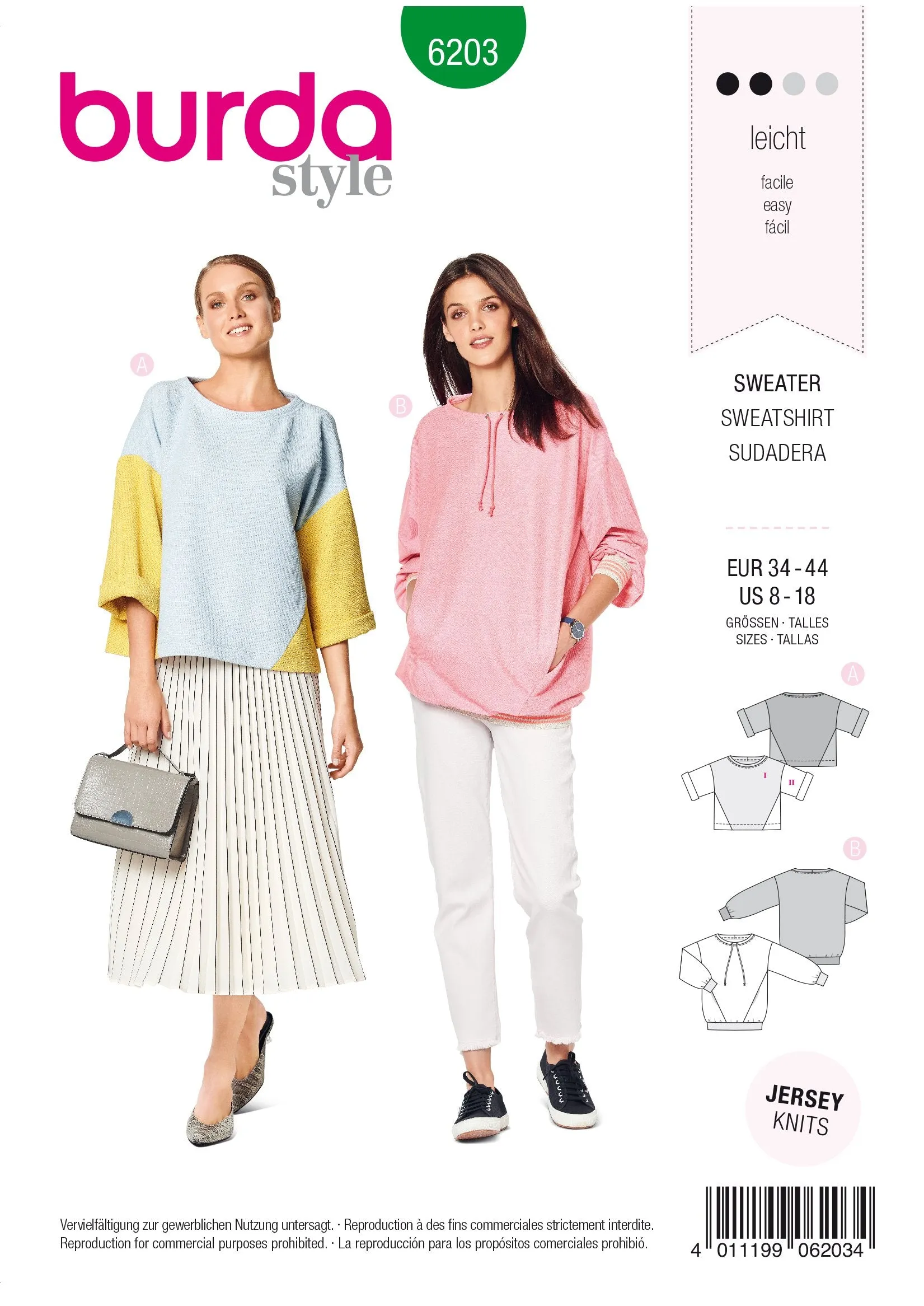 Burda Pattern 6203  Sweatshirt – T-Line – with Interesting Seam Lines