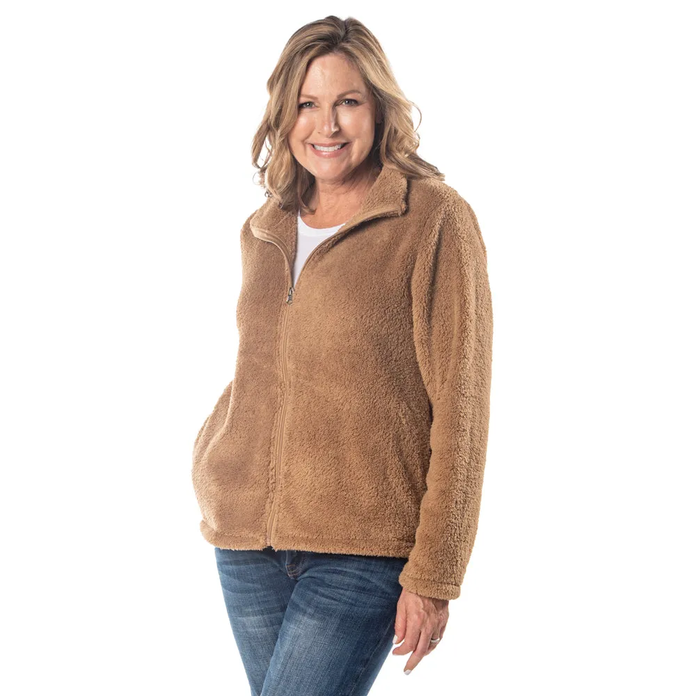 Camel Teddy Bear Sherpa Fleece Full Zip Jacket