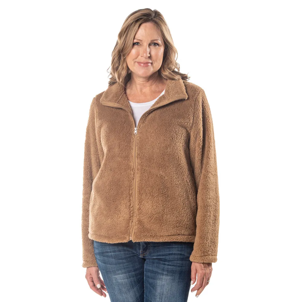 Camel Teddy Bear Sherpa Fleece Full Zip Jacket