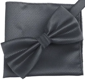 Carbon Grey [Diamond Shape Print] - Bow Tie and Pocket Square Matching Set