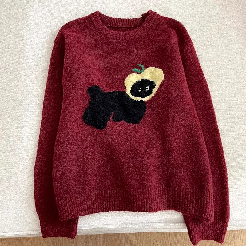 cartoon cute puppy jacquard round neck fashion  knitted sweater    S4771