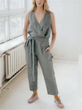 Casual Fashion Cotton Linen Sleeveless Jumpsuits