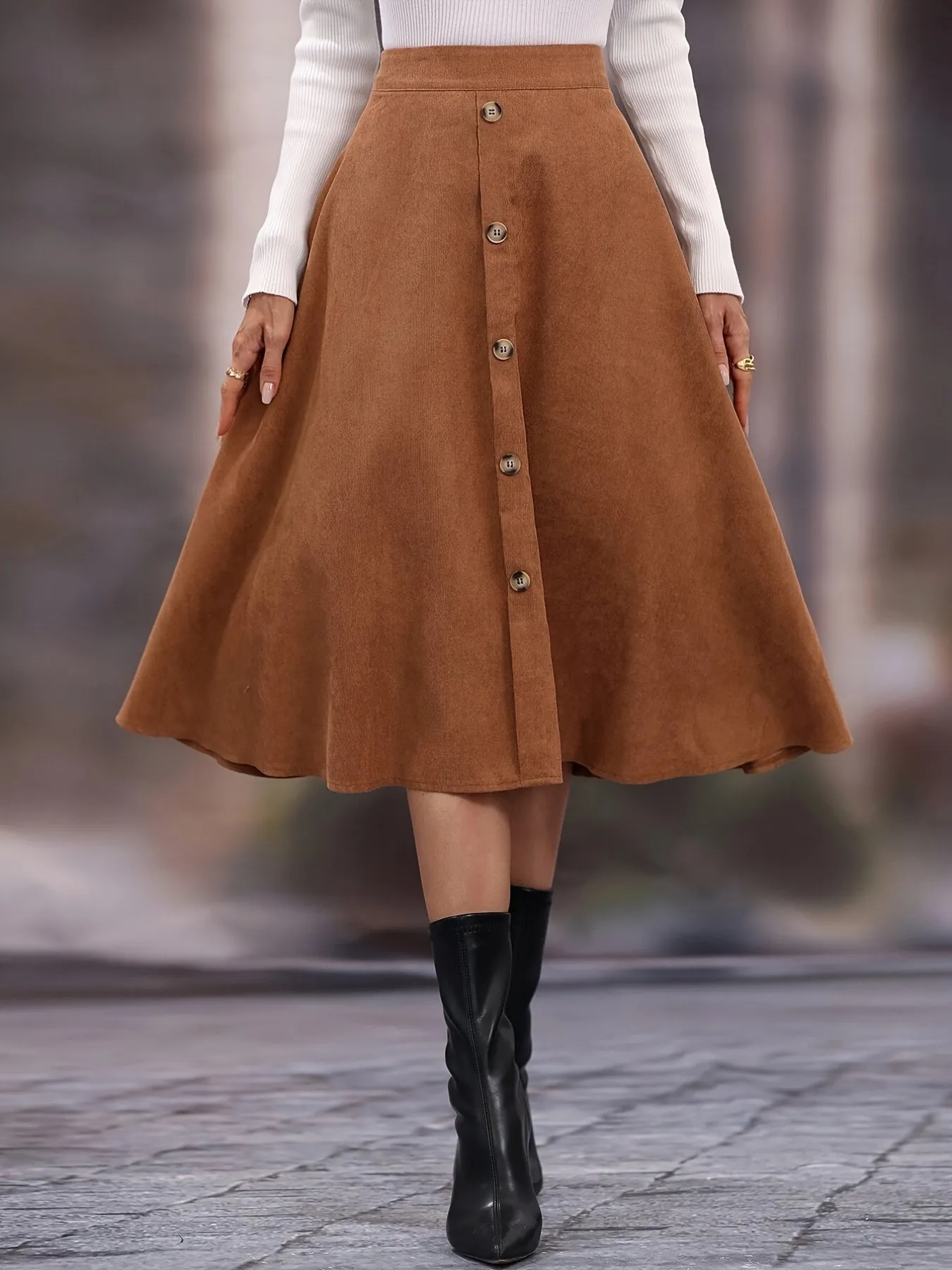 Casual Faux Suede Long High Waist Button Fashion Skirts