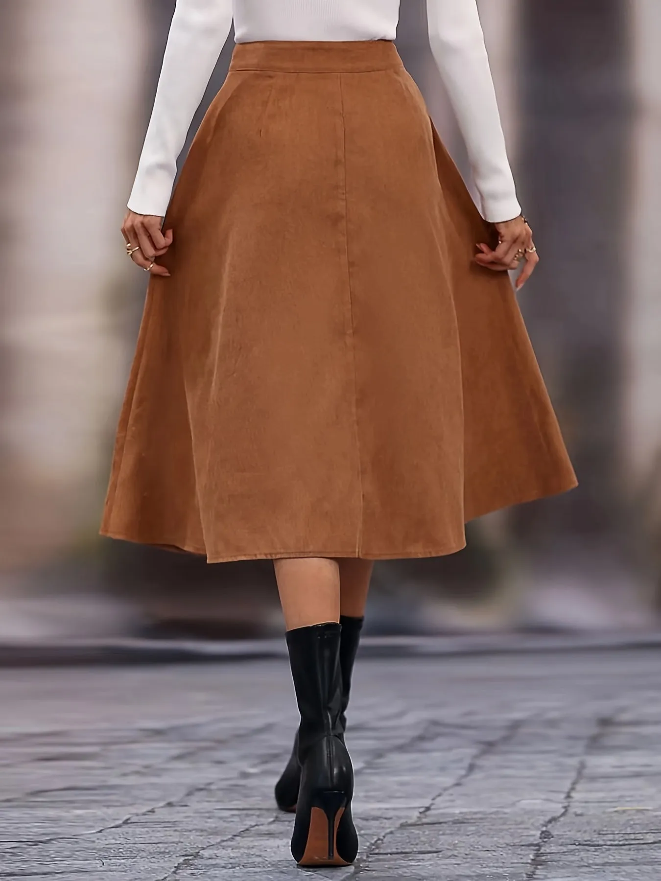 Casual Faux Suede Long High Waist Button Fashion Skirts