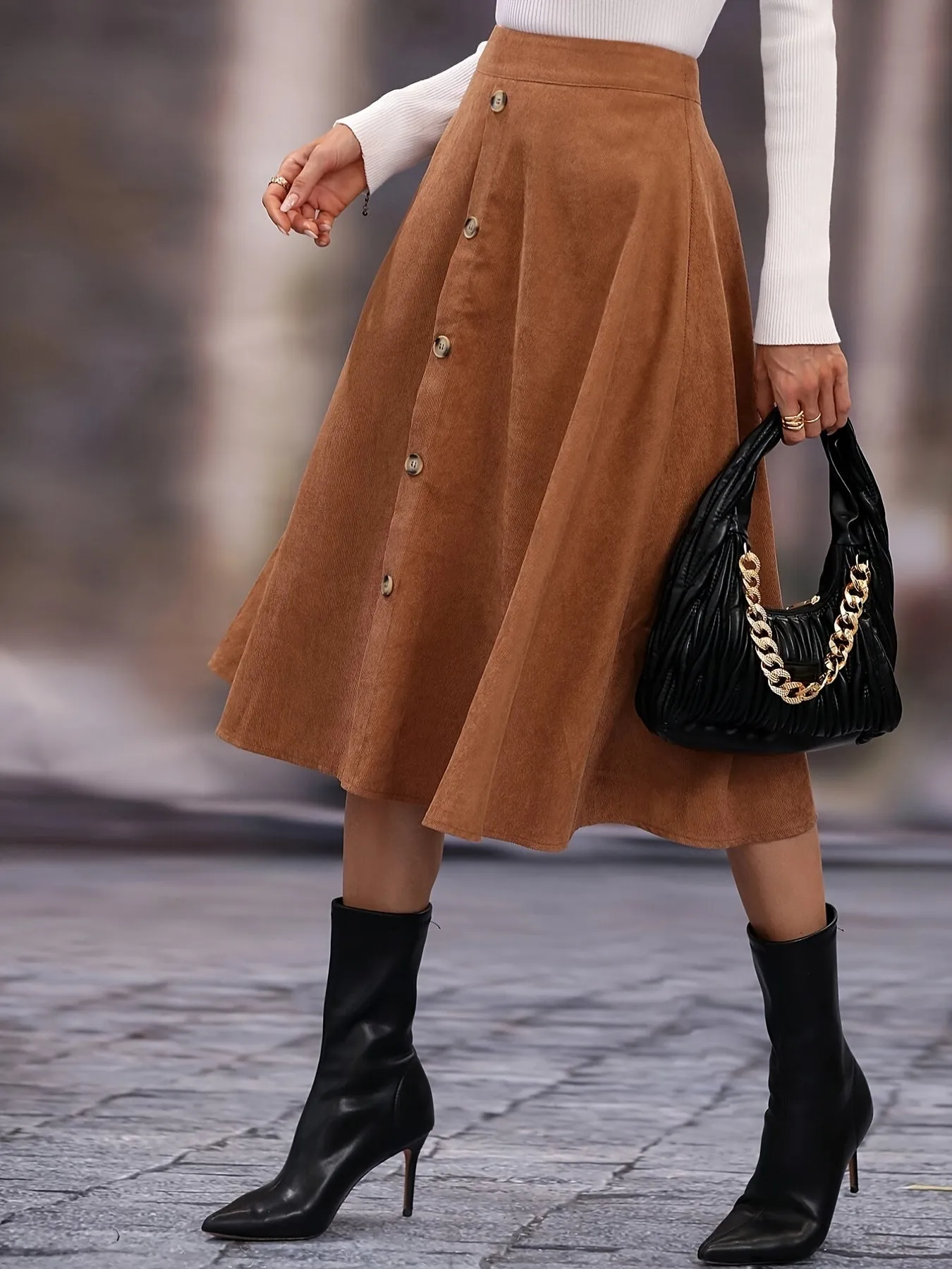 Casual Faux Suede Long High Waist Button Fashion Skirts