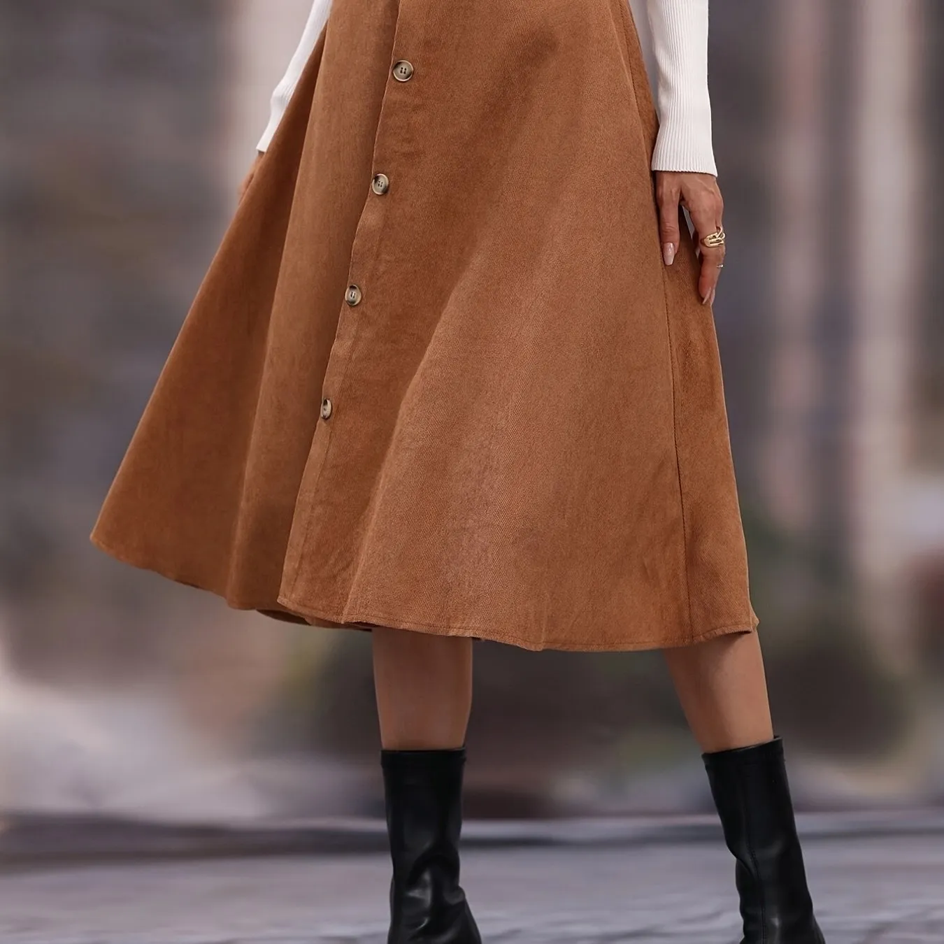 Casual Faux Suede Long High Waist Button Fashion Skirts