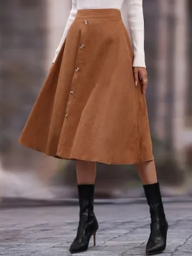 Casual Faux Suede Long High Waist Button Fashion Skirts