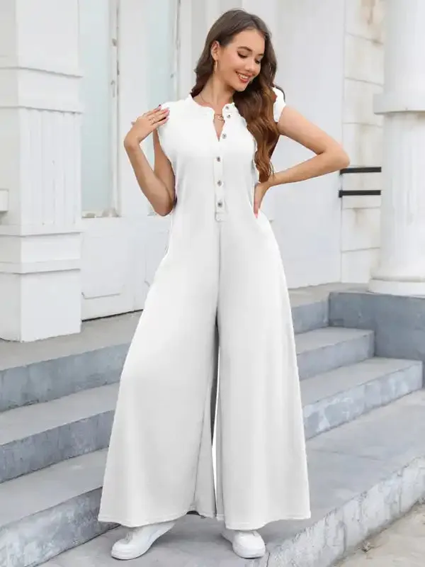 Casual Loose Pocket Breathable Wide Leg Pants Home Commuting Pants Bib Jumpsuit