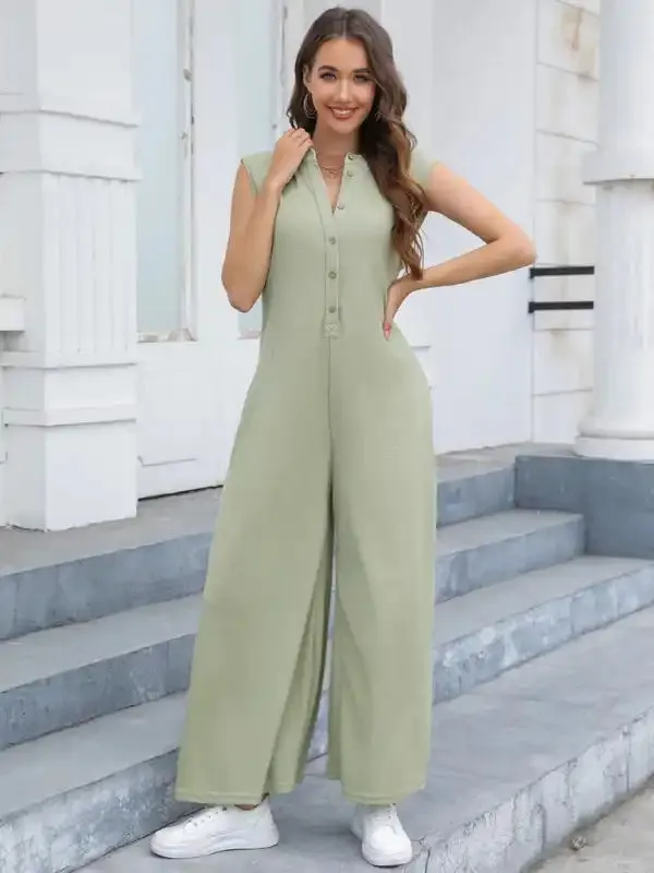 Casual Loose Pocket Breathable Wide Leg Pants Home Commuting Pants Bib Jumpsuit