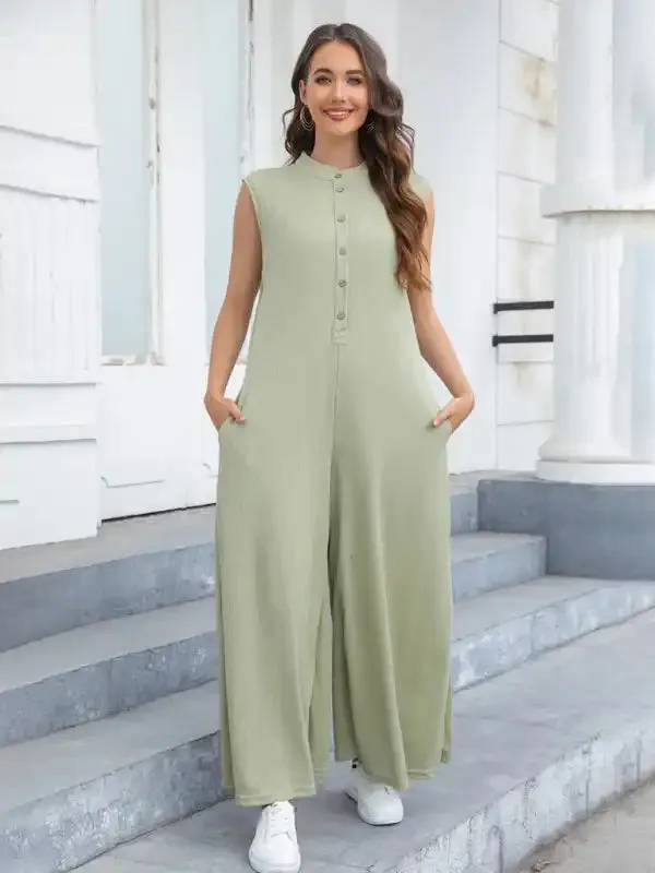 Casual Loose Pocket Breathable Wide Leg Pants Home Commuting Pants Bib Jumpsuit