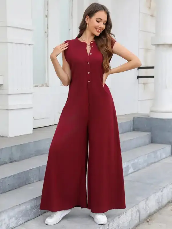 Casual Loose Pocket Breathable Wide Leg Pants Home Commuting Pants Bib Jumpsuit