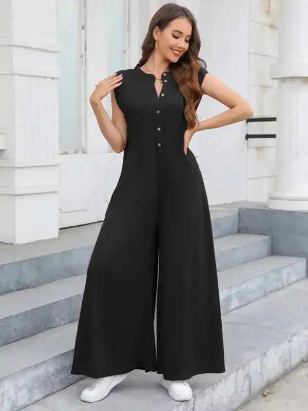 Casual Loose Pocket Breathable Wide Leg Pants Home Commuting Pants Bib Jumpsuit