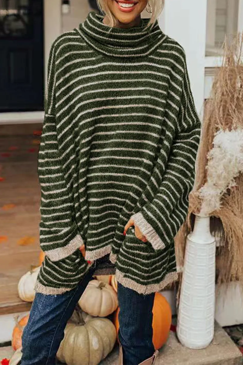 Casual Striped Patchwork Turtleneck Sweaters(4 Colors)