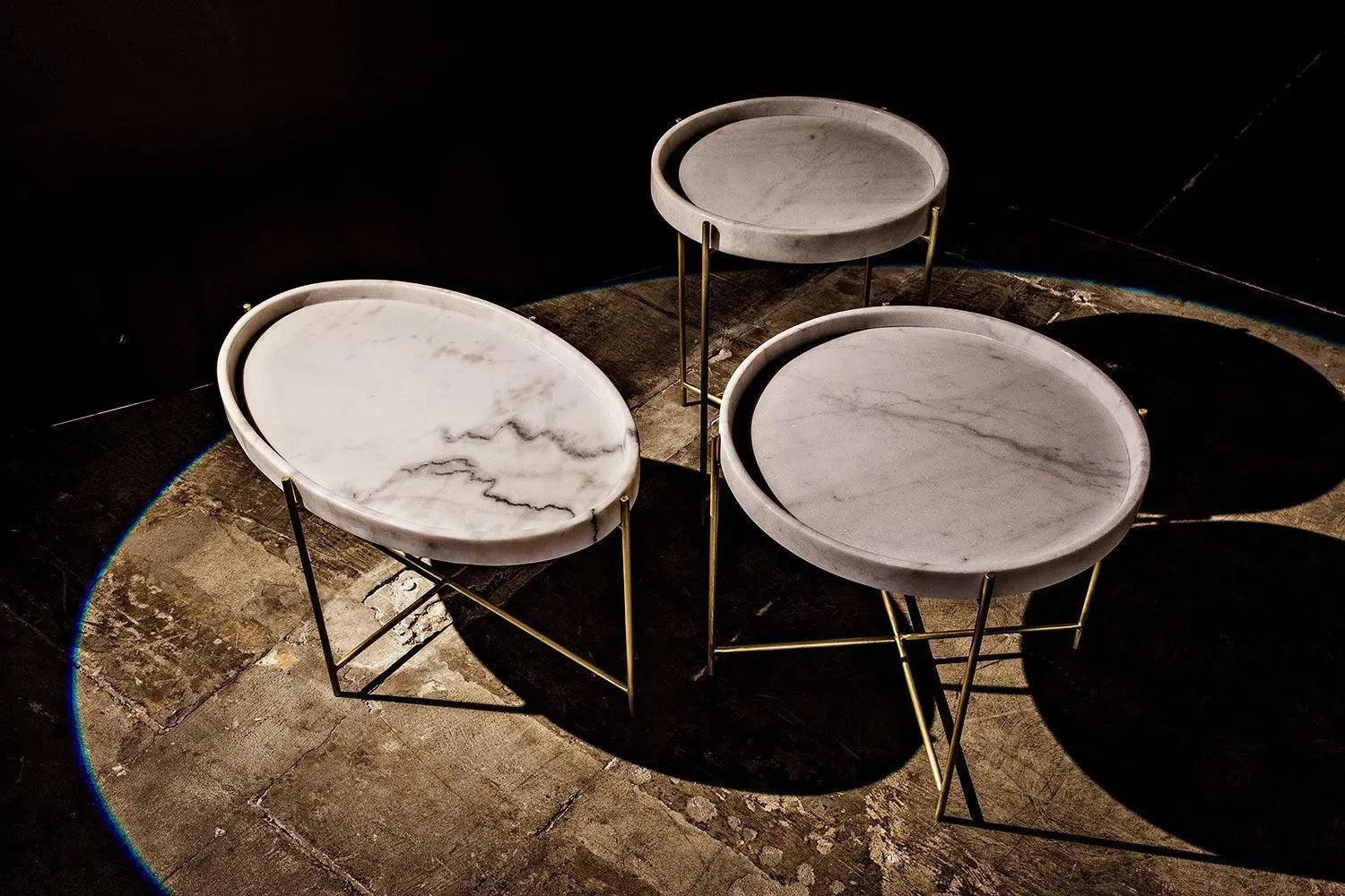 Che Steel and Marble White Oval Cocktail Table