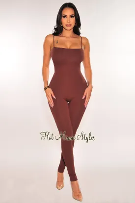 Chocolate Spaghetti Straps Cut Out Back Jumpsuit