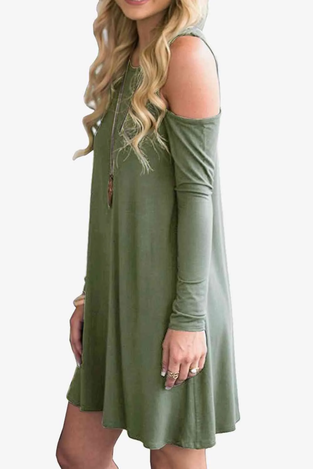 Cold-Shoulder Long Sleeve Round Neck Dress