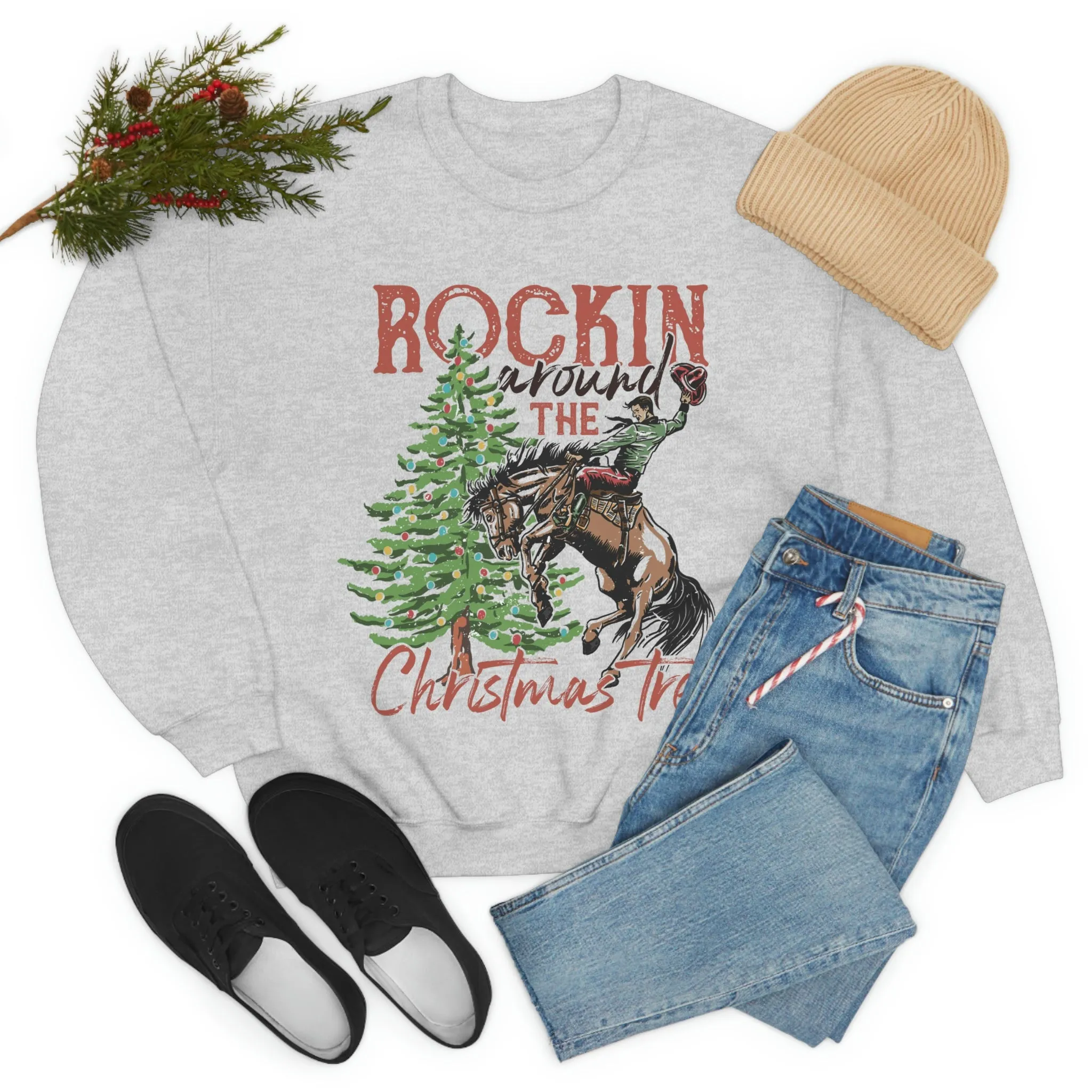 Country Christmas Rockin' around the Christmas Tree Women's Unisex Heavy Blend Crewneck Sweatshirt