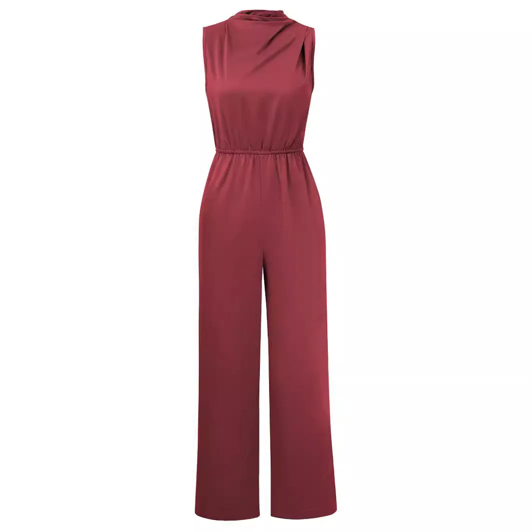 Cowl Neck Solid Color Hollow Out Jumpsuit