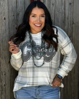 Cozy White & Grey Plaid Sweatshirt by Texas True Threads