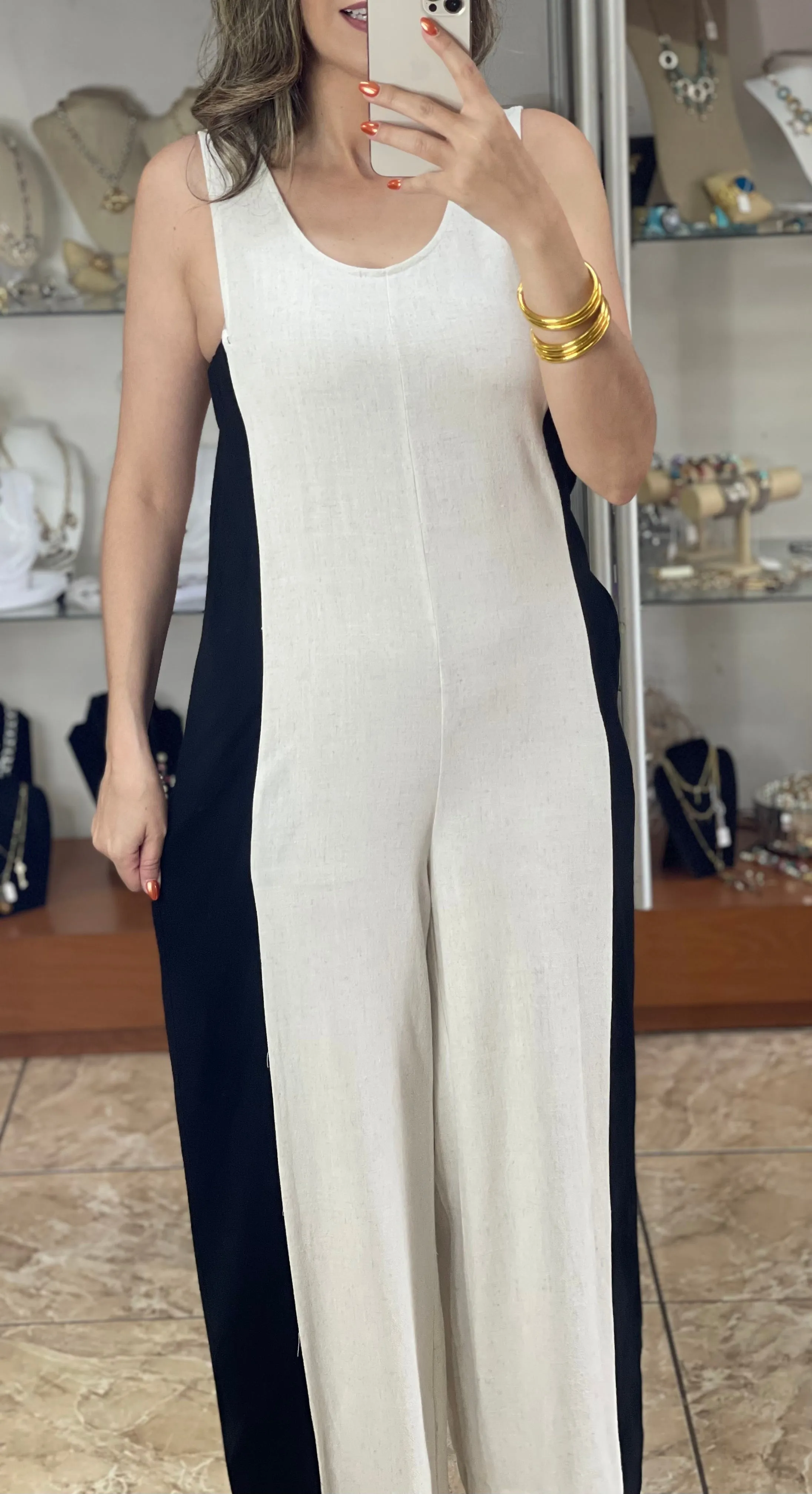 Cream/Black Contrast Jumpsuit