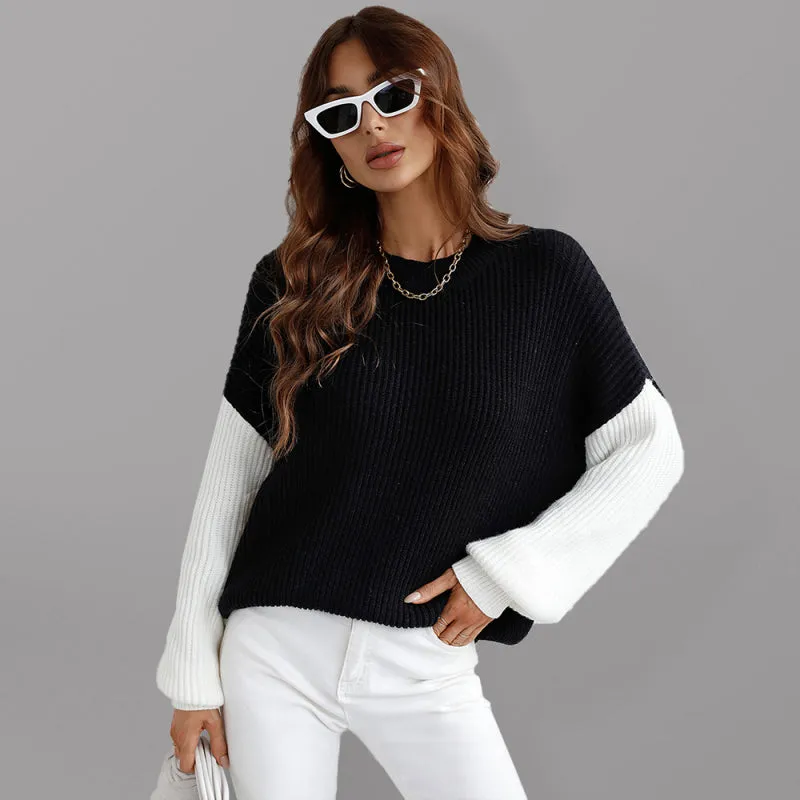 Crew Neck Knit Long Sleeve Striped Loose Sweater