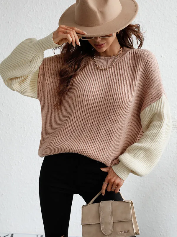 Crew Neck Knit Long Sleeve Striped Loose Sweater