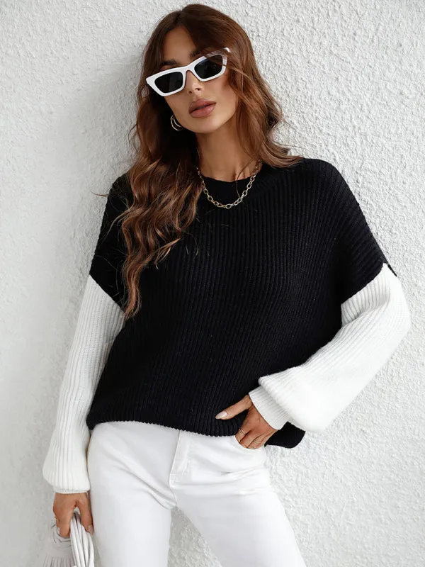 Crew Neck Knit Long Sleeve Striped Loose Sweater