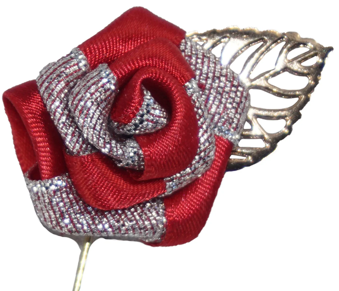 Crimson Red / Silver Glitter Rose Lapel Pin