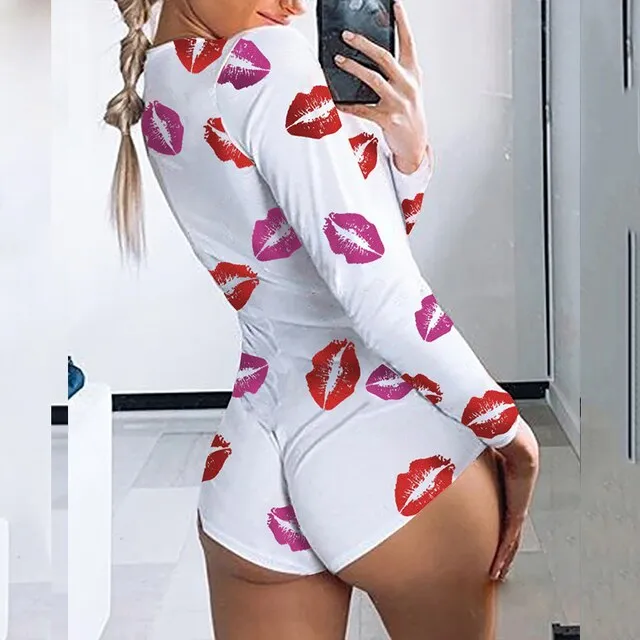 deanwangkt Casual Plus Size Long Sleeve Lip Print Bodysuit Women Sexy Rompers Jumpsuit Fall  Overalls Clothes One Piece Y2k Winter