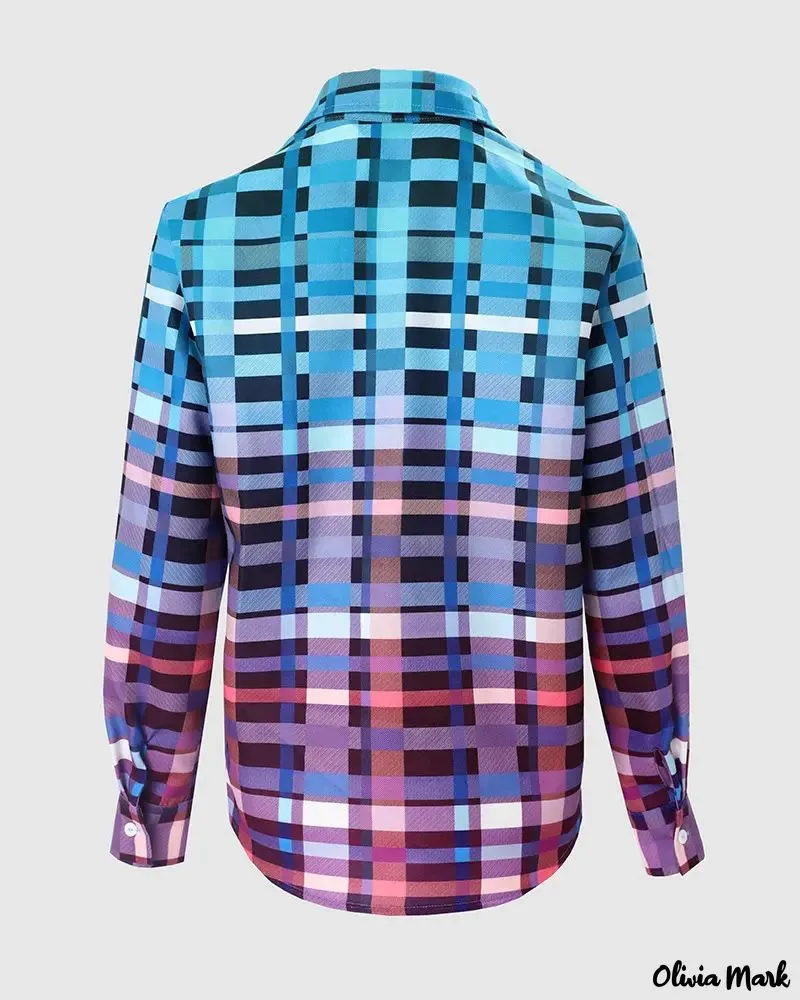 Deanwangkt - Color Block Plaid Long Sleeve Top