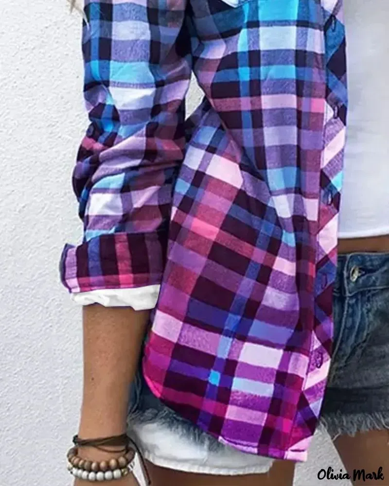 Deanwangkt - Color Block Plaid Long Sleeve Top