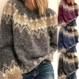 deanwangkt New Women Casual Loose Mohair Coarse Knitted Jacquard Sweater in Autumn and Winter