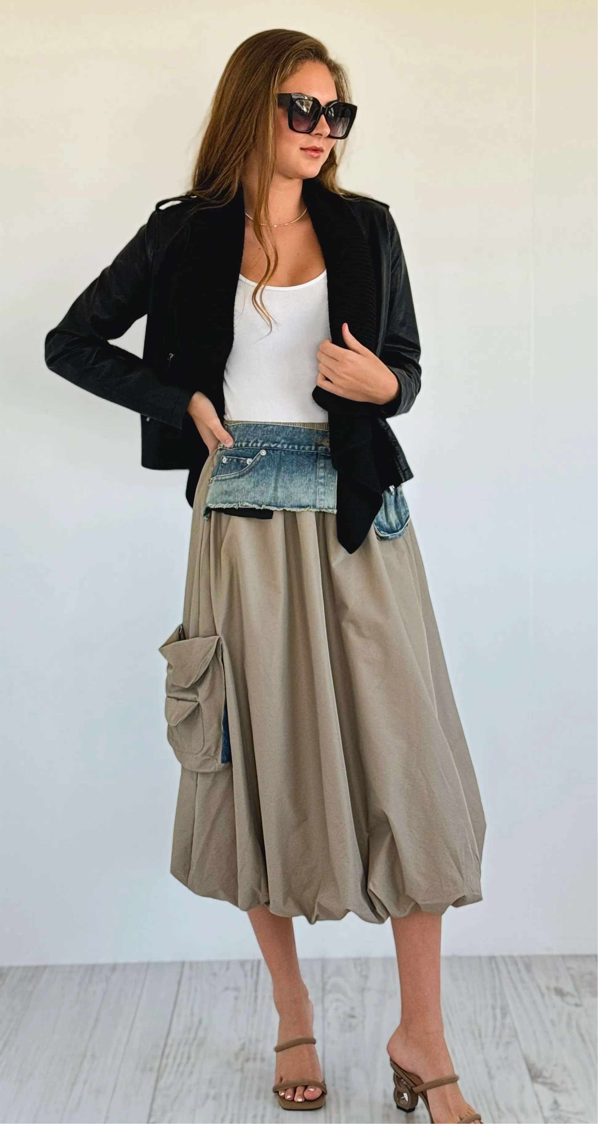 Denim Days Pocket Skirt - Taupe