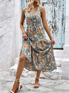 DressBetty - 2024 Elegant Floral Sleeveless Ruffle Boho Dress