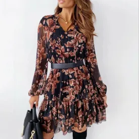 DressBetty - 2024 V-neck Long Sleeve A-line Wrapped Boho Dress