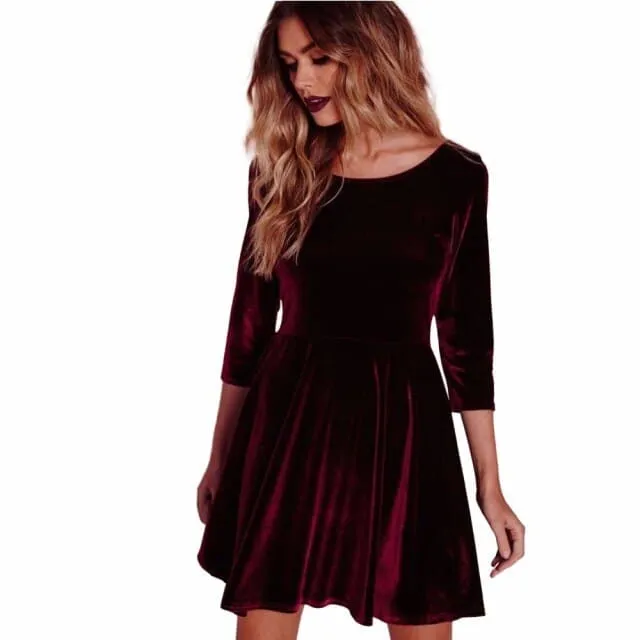 DressBetty - Large Size Xl Women Dress O-neck Lanterm Sleeve Slim Night Solid Party Short Dress High Waist Women Long Dresses