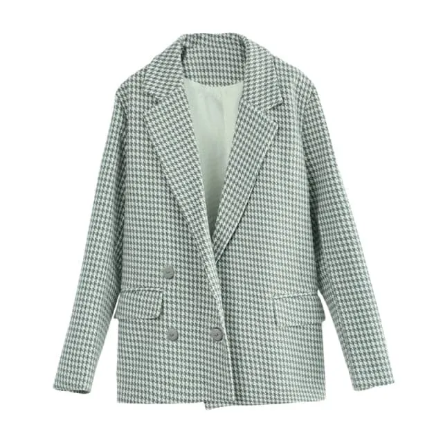 DressBetty - Stylish Chic Houndstooth Plaid Oversized Blazers