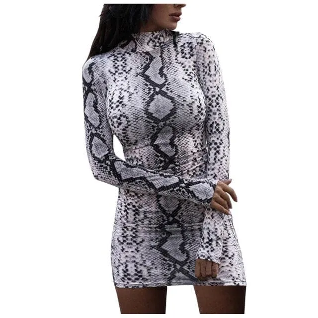 DressBetty - Women Autumn V-neck Short Sleeve Sexy Party Dress Snakeskin Print Vintage Tassels Cocktail Flapper Mini Dress Bodycon Dress