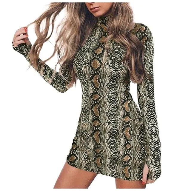 DressBetty - Women Autumn V-neck Short Sleeve Sexy Party Dress Snakeskin Print Vintage Tassels Cocktail Flapper Mini Dress Bodycon Dress