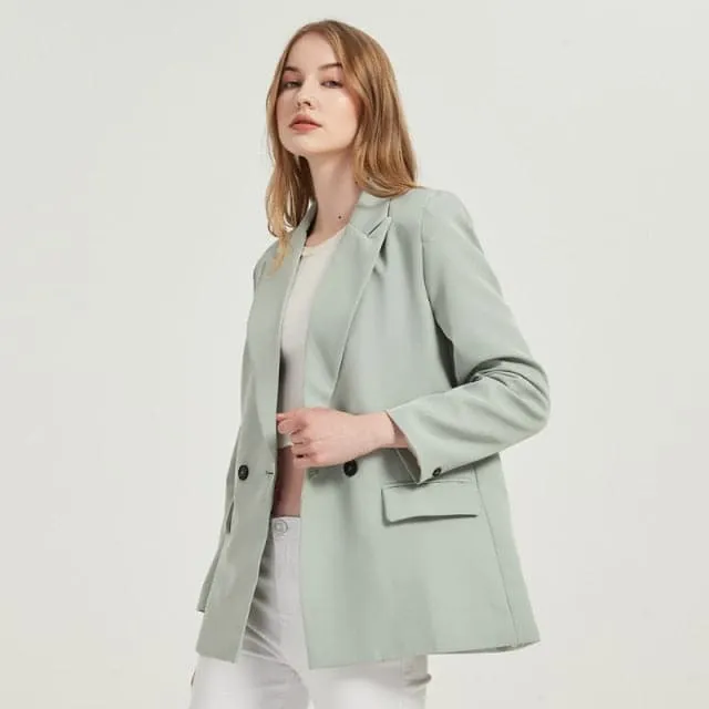 DressBetty - women's blazer jacket casual solid color double-breasted pocket decorative coat