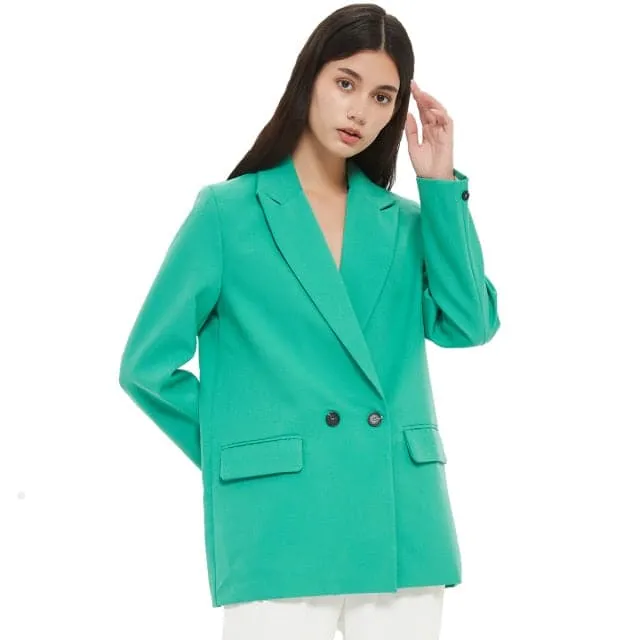 DressBetty - women's blazer jacket casual solid color double-breasted pocket decorative coat