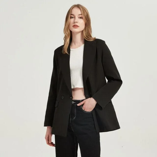 DressBetty - women's blazer jacket casual solid color double-breasted pocket decorative coat