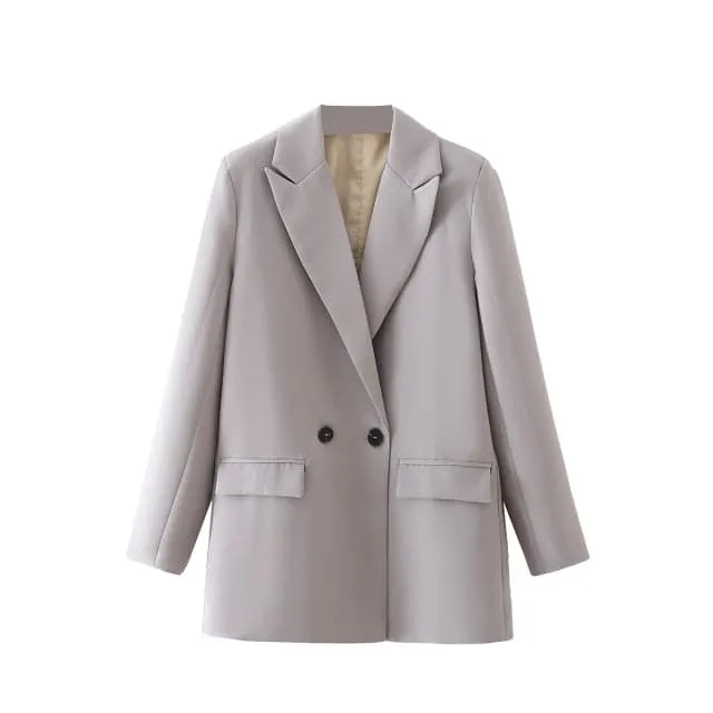 DressBetty - women's blazer jacket casual solid color double-breasted pocket decorative coat