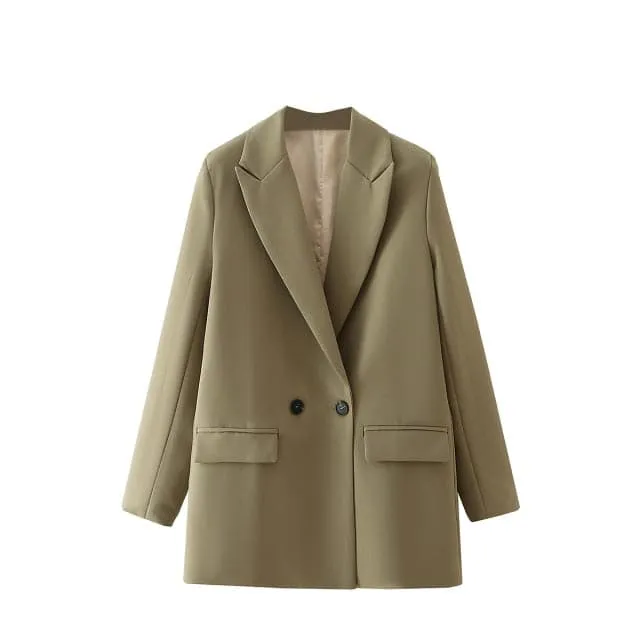 DressBetty - women's blazer jacket casual solid color double-breasted pocket decorative coat