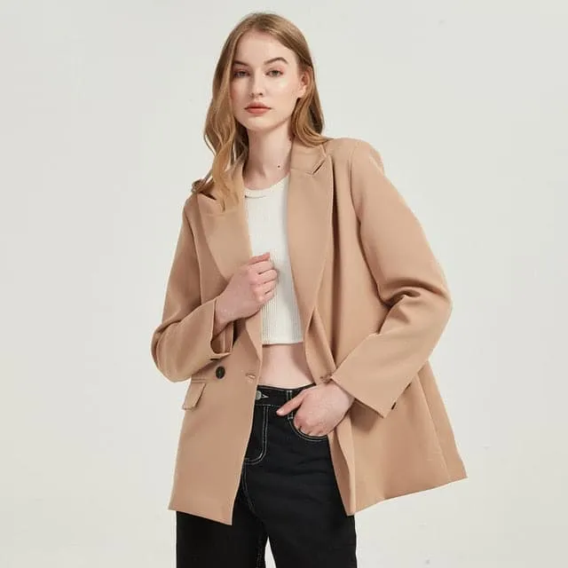 DressBetty - women's blazer jacket casual solid color double-breasted pocket decorative coat