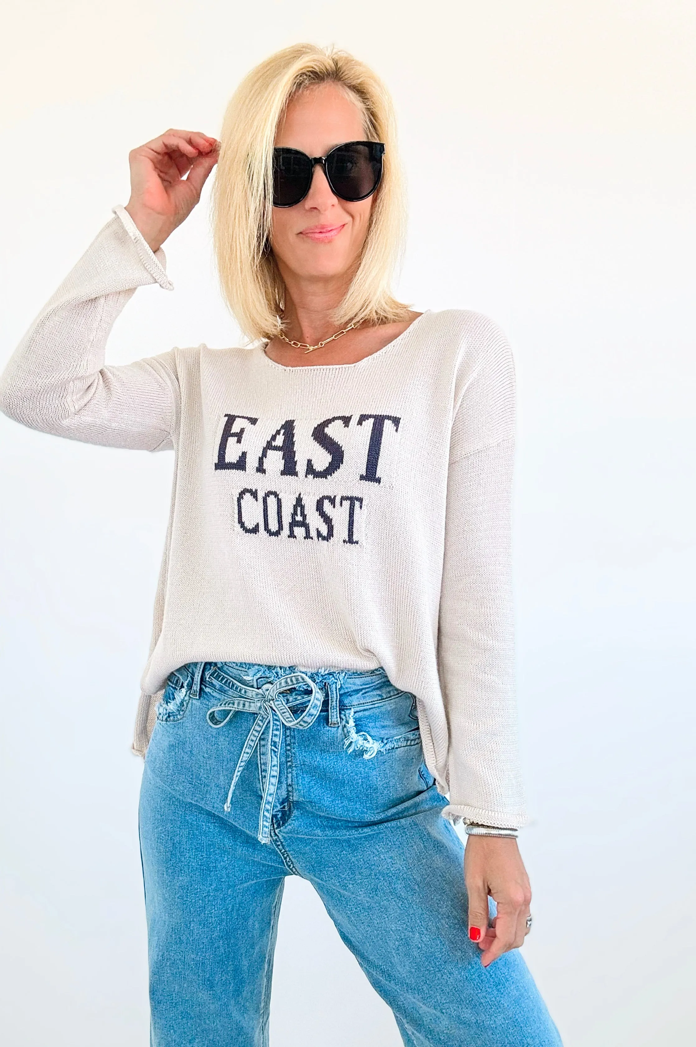 East Coast Knit Oversized Sweater-Beige