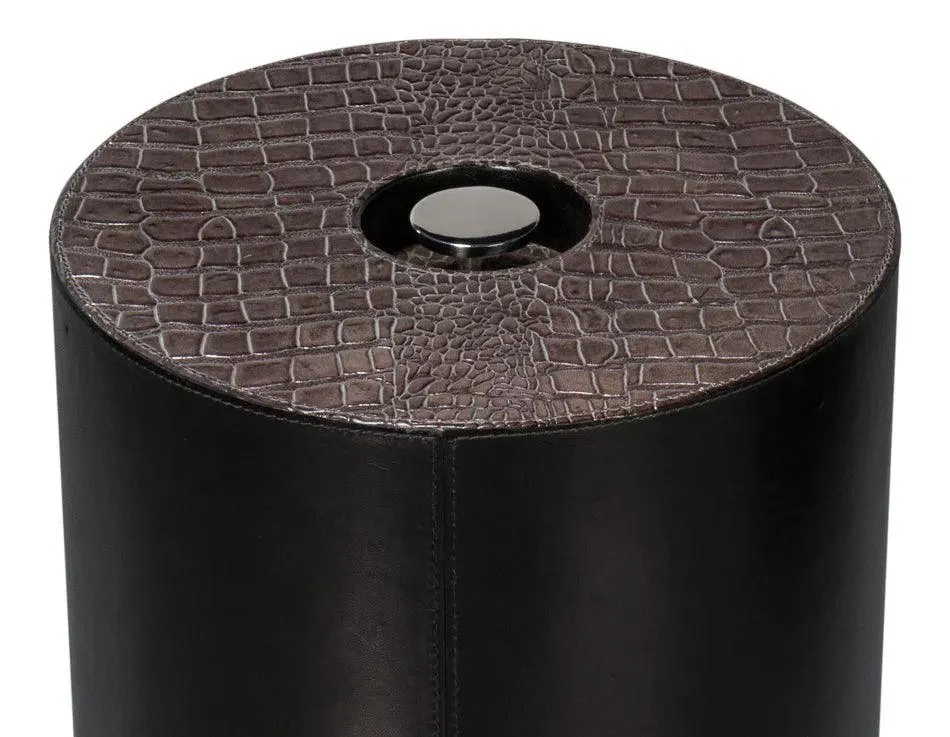 Elijah Coffee Brown Croco Emboss Leather Geomatric Cocktail Table