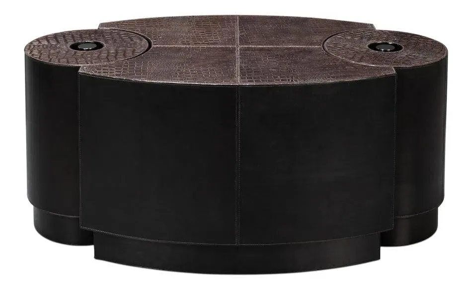 Elijah Coffee Brown Croco Emboss Leather Geomatric Cocktail Table