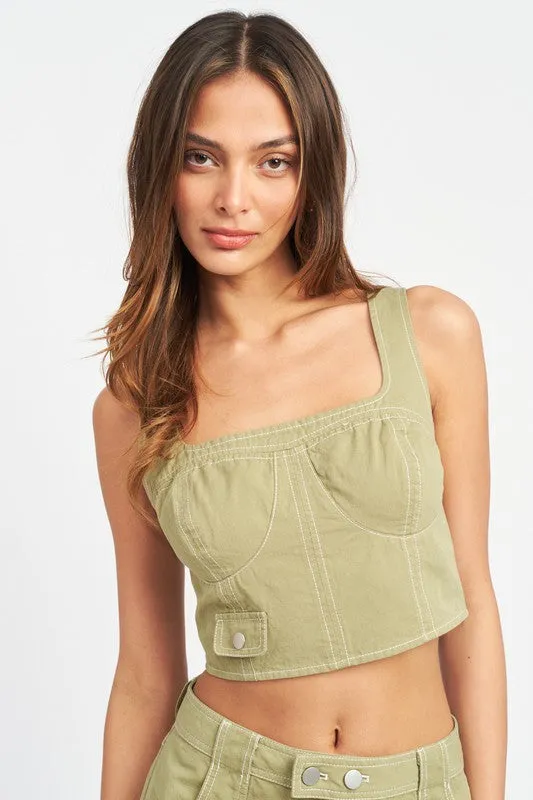 Emory Park CROPPED CONTRAST CORSET TOP